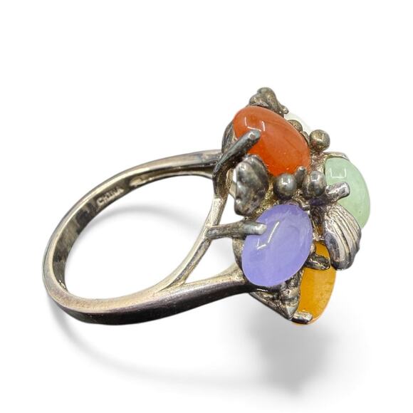 Vintage Colors of Jade Cabochon Ring 925 Sterling Silver Size 6 - Picture 3 of 6